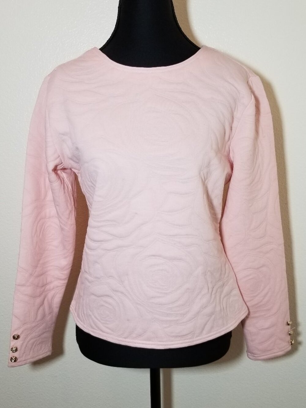 Rylee Moon Womens Small Textured Rose Long Sleeve Top Retro Cottage City NWT